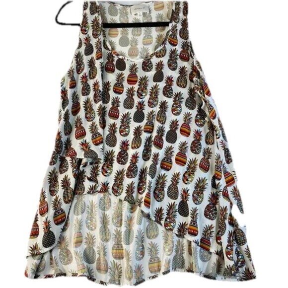 Anthropologie Lauren K Medium Pineapple Print Charmeuse High Low Sleeveless Tank - Picture 1 of 9
